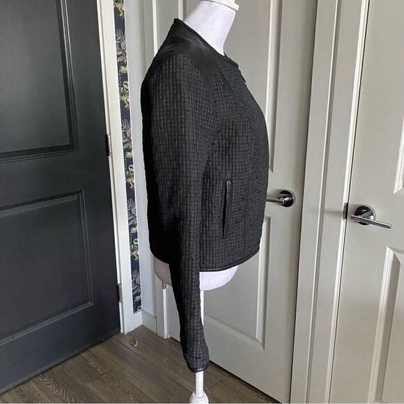 All Saints Black Wool Blend Quilted Moto Jacket with Leather Trim Size 8 - Picture 4 of 11